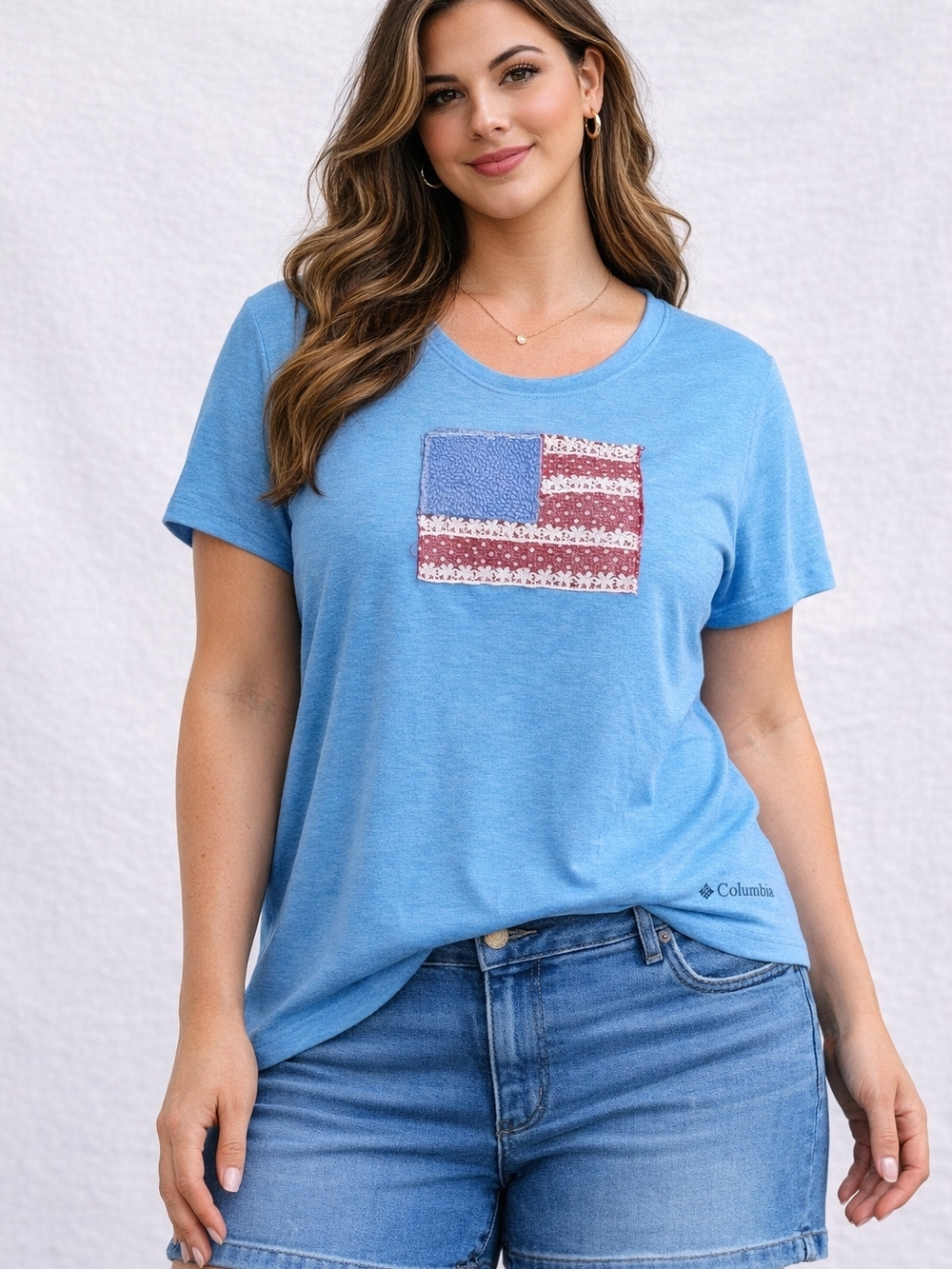 Columbia XL Blue Patriotic Flag Graphic Tee Short Sleeve Casual T Shirt